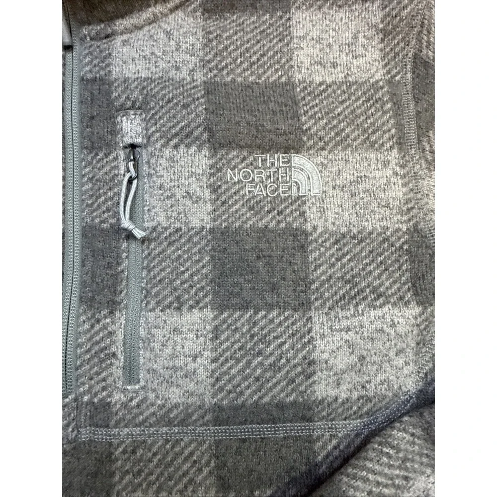 The North Face Men's Pullover Gray Plaid 1/4 Zip Fleece Sweater Size Medium READ